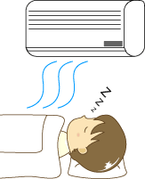 イラスト：エアコンをつけて子供が安定して寝ている